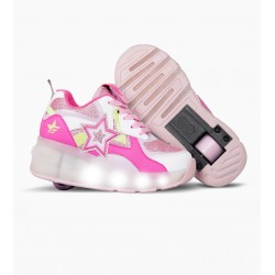 ZAPATILLAS FOOTY ROLLER SUPER STAR FUCSIA CON LUCES LED RECARGABLE