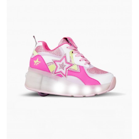 ZAPATILLAS FOOTY ROLLER SUPER STAR FUCSIA CON LUCES LED RECARGABLE