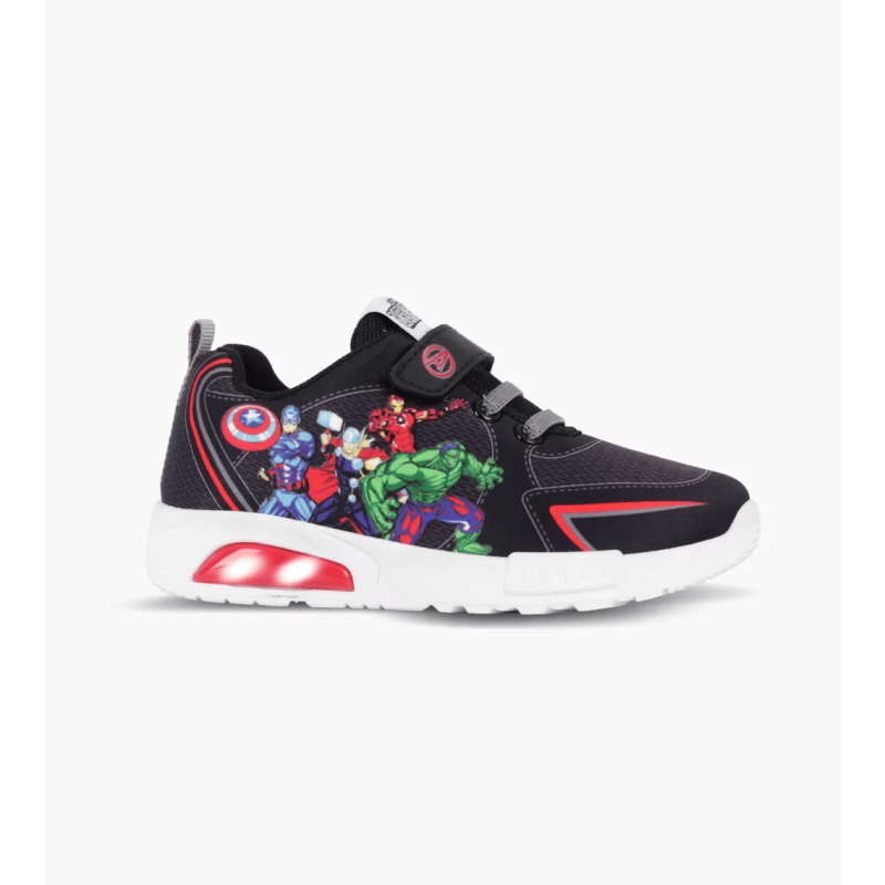 ZAPATILLAS FOOTY POP AVENGERS NEGRO CON LUZ AL PISAR