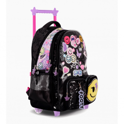 MOCHILA C/CARRO FOOTY C/LED HAPPY SMILE NEGRO 18"