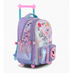 MOCHILA C/CARRO FOOTY C/LED HAPPY SMILE LILA 18"