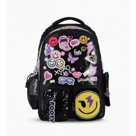 MOCHILA ESPALDA FOOTY HAPPY SMILE NEGRO 18"