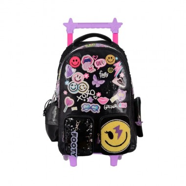MOCHILA CARRO FOOTY  F6161 18" C/LED HAPPY SMILE NEGRA