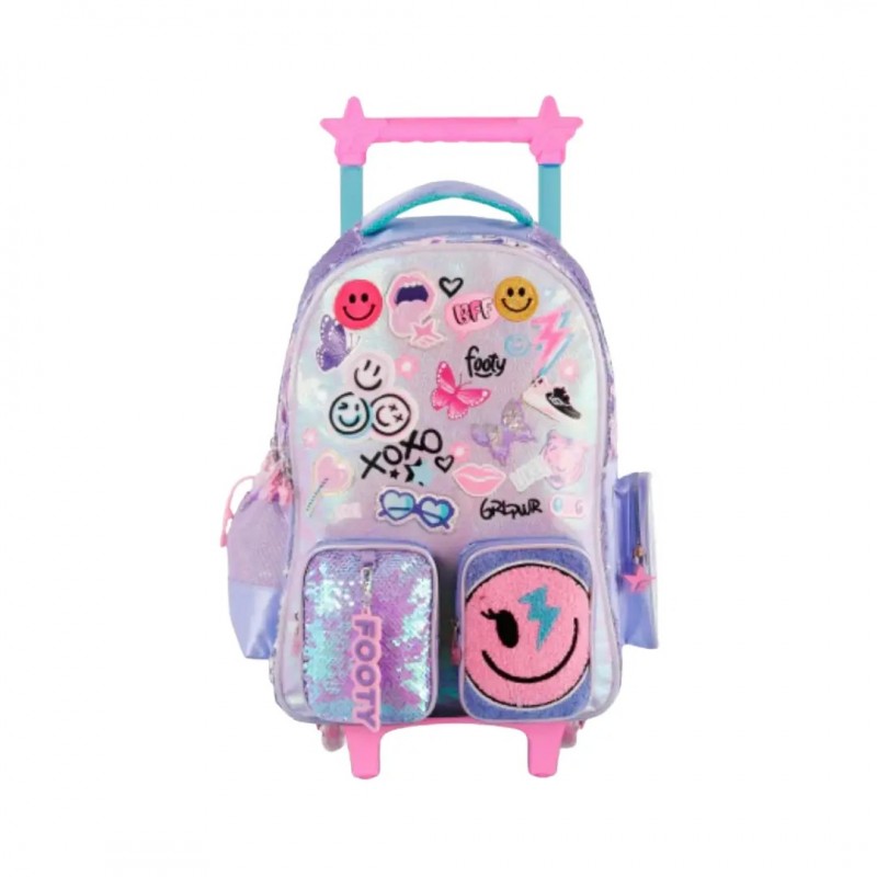 copia de MOCHILA CARRO FOOTY  F6161 18" C/LED HAPPY SMILE ROSA