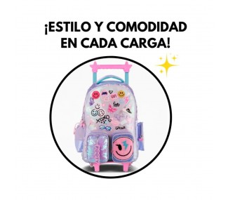 copia de MOCHILA CARRO FOOTY  F6161 18" C/LED HAPPY SMILE ROSA