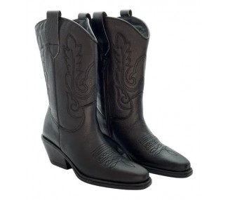 BOTA SELENE  590 NEGRO BOTA TEXANA CAÑA/ALTA CUERO BORDADA