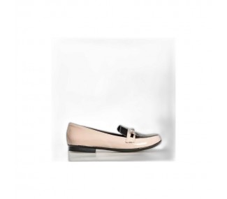MOCASIN BOUDICA  DORA BEIGE/NEGRO COMB VINCHA C/HERRAJE