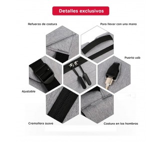 MOCHILA URBANA PORTA NOTEBOOK USB IMPERMEABLE NEGRO