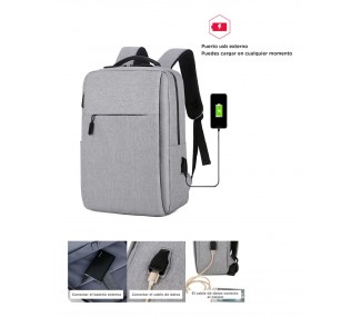 MOCHILA URBANA PORTA NOTEBOOK USB IMPERMEABLE NEGRO